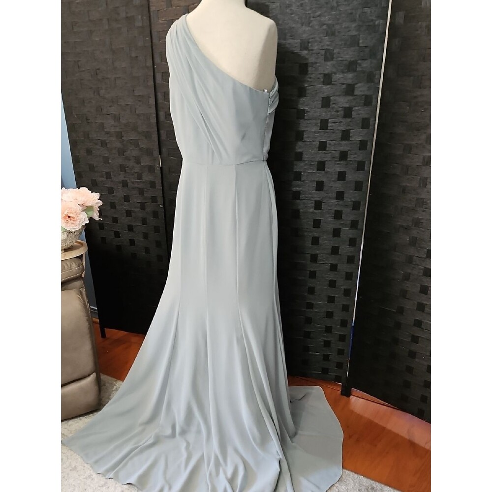 NWT Monique Lhuillier Sea One-Shoulder Maxi Evening Dress Size 12 - Picture 7 of 10